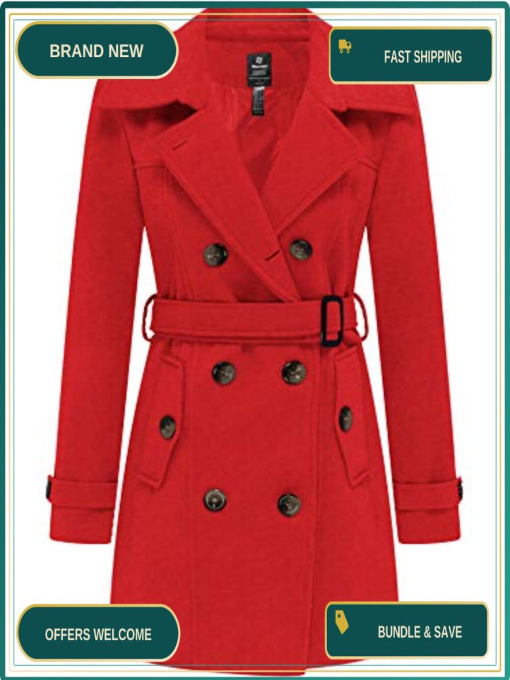 Women's Double Breasted Pea Coat Mid-Long Trench Coat Winter
